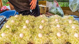 japanese street food  hiroshima style okonomiyaki stall お好み焼き [upl. by Neit81]