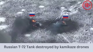 Destruction of two Russian T72B tanks by Kamikaze Drones  Explosive footage of ukraine war [upl. by Boatwright]