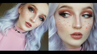 Extra AF Valentines Makeup Look I Halo Eye Heart Freckles [upl. by Ahsemed894]