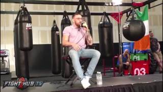 Conor McGregor trash talks Nate Diaz quotGoing to go up there amp slap that big heavy bag weyes aroundquot [upl. by Meesak299]