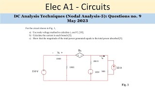 PEO solved examples ELEC A1 DC Analysis Question no 9 [upl. by Sekofski]