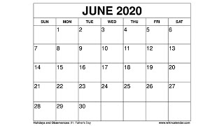 Free Printable June 2020 Calendar Wiki Calendar Com [upl. by Rains471]