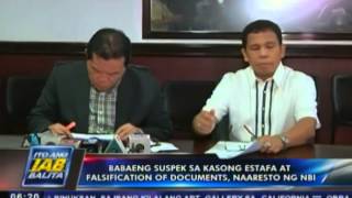 Babaeng suspek sa estafa at falsification of documents naaresto ng NBI [upl. by Natica]