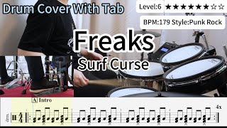 Freaks  Surf Curse  Drum Cover With Drum Tab [upl. by Nasar783]