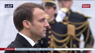 Emmanuel Macron élève le colonel Beltrame au grade de commandeur de la Légion dhonneur [upl. by Wymore]