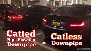 Catless Downpipe vs Catted Downpipe High Flow Cat Exhaust Tone Difference  BMW N55 [upl. by Robma964]