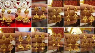 Beautiful gold jhumka earrings designs with weight and price gold earrings designs new model 2024 [upl. by Otir641]