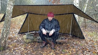 Under a tarp tent in the rain Cooking burgers on a camping stove [upl. by Fredrika]