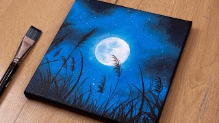 Acrylic Painting for Beginners  Moonlight Landscape  Easy Painting Ideas [upl. by Adnih]