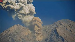 Nov 1 amp 2 2023 Semeru volcano  Sunset colors spiralling ash plume [upl. by Nalod]