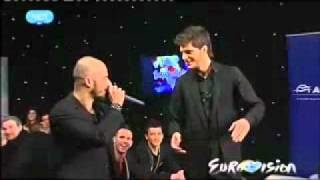 Eurovision 2011 Greece  Loucas Yiorkas ft Stereo Mike sing Fevgo acapella  Green Room [upl. by Aicemak287]