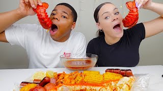 ONE BITE SEAFOOD BOIL MUKBANG CHALLENGE KING CRAB SWEET CORN LOBSTER TAILS amp POTATOES [upl. by Aleinad]