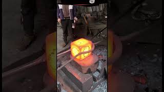 Use an air hammer to forge a cylindrical iron block into a cubeforging [upl. by Ynalem]