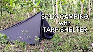 SOLO CAMPING OVERNIGHT WITH TARP SHELTER • GRILLING CHICKEN • ASMR CAMP VIDEO • [upl. by Ainomar715]