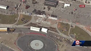 KC Strong sign made out of folding chairs at Union Station following mass shooting at Chiefs Su [upl. by Settera]