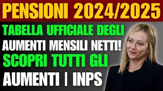 Pensioni 20242025 Tabella ufficiale degli aumenti mensili netti Scopri tutti gli aumenti  INPS [upl. by Eadmund640]