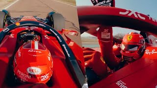 ONBOARD DA NOVA FERRARI SF24  DIA DE FILMAGEM COM LECLERC E SAINZ  FORMULA 1 [upl. by Meletius79]