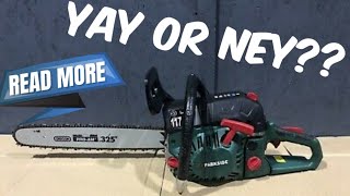 Parkside Petrol Chainsaw review  My thoughts on this budget saw I like it [upl. by Broeker557]