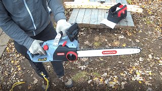 Oregon 570995 CS1500 SelfSharpening Electric Chainsaw Unboxing amp Testing [upl. by Jos]