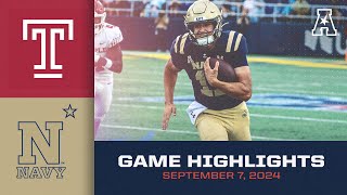 Game Highlights Temple vs Navy Sept 7 2024 [upl. by Nihcas]