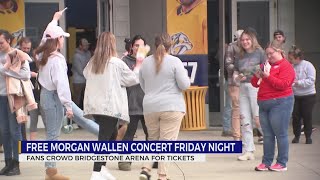 Morgan Wallen fans crowd Bridgestone Arena for free concert tickets [upl. by Culbert]