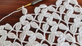 New Design Crochet Leafy Model For Beginnersshawl scarf blouse curtain runner tunic diy [upl. by Airod]