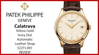 Patek Philippe Calatrava Date Sweep Seconds Yellow Gold Ivory Dial 5227J001  REVIEW [upl. by Nawram]