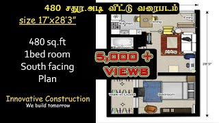 480 sqft  17 x 28  1bhk  south facing  house plan [upl. by Korfonta656]