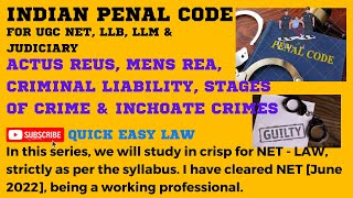 IPC ACTUS REUS MENS REA CRIMINAL LIABILITY STAGES OF CRIME amp INCHOATE CRIMES UGCNET LLB LLM [upl. by Neirb]