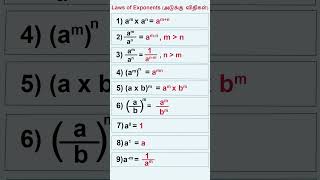 Laws of exponents  அடுக்குகளின் விதிகள்  shorts [upl. by Solomon933]