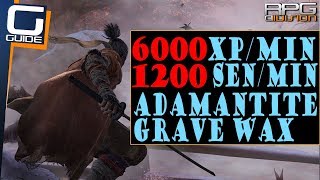 SEKIRO  Best End Game Farm Method 6000 XPMin 12k SenMin Grave Wax Adamantite Scraps [upl. by Nylehtak]