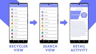 RecyclerView with SearchView and Detailed Activity in Android Studio using Kotlin  Source Code [upl. by Yeniar]