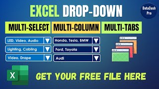 Create Excel Multiple Selection dropdown in Multi columns amp Tab [upl. by Oinegue]