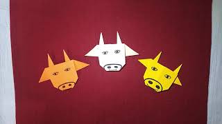 Easy Origami Cow Face  How to make an Origami Cow face  Paper Cow Face [upl. by Cheyney]