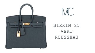 Hermes Birkin 25 Bag Vert Rousseau Togo Gold Hardware • MIGHTYCHIC • [upl. by Sonja728]