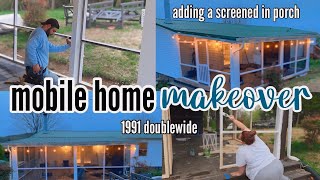 ADDING A SCREENED IN PORCH ONTO OUR 1991 MOBILE HOME  this is something I’ve always wanted Ep 23 [upl. by Oinotnanauj]