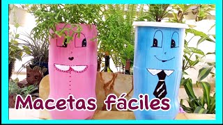 MACETAS CON BOTELLAS PLÁSTICAS FACILES DE HACER Y BONITAS GRIS MORENO [upl. by Ettesus]