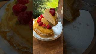 Strawberry crepe cake 🍓 baking sweet dessert bakingvideo [upl. by Heisser]