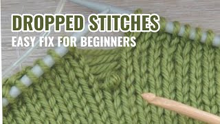 Beginner Knitting Tips Fixing Dropped Stitches  Knit amp Purl Stitch Directions [upl. by Fonseca750]