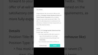 1905 Per Hour FedEx Package Handler Job Offer Accepted [upl. by Anerbes]