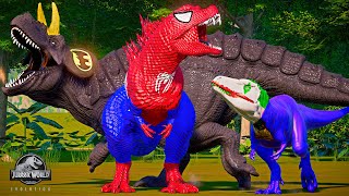 Dino Superhero Showdown  Batman Ultimasaurus vs Joker Albertosaurus vs Spiderman Godzilla in JWE [upl. by Azeret577]