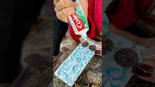 Single mom show cleaning teeth to save toothpaste in forest camping bushcraft outdoor forest [upl. by Nais254]