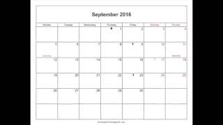 Free September 2016 Calendar Printable with Holidays and Notes in Word PDF [upl. by Pember]