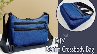 DIY Cara Membuat TasDenim Crossbody BagTutorial amp Pattern [upl. by Labana521]