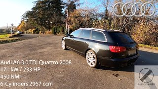 Audi A6 Avant 30 TDI Quattro 2008  233 HP  GERMAN Autobahn  Top Speed [upl. by Anyzratak]