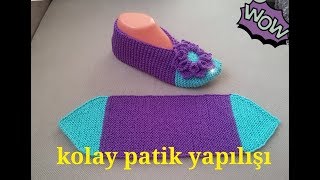 kolay patik modeli  iki şiş ile kolay bayan patik modeli  çiçekli patik yapılışı [upl. by Nava]