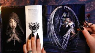 ASMR Book Gentle Tracing 📓 Gothic Art by Anne Stokes 🎃 Fireplace amp Rain Sounds Inaudible Whisper [upl. by Cathee199]