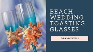 Beach Wedding Champagne Glasses for Bride and Groom Sea Wedding Toasting Flutes [upl. by Maeve]