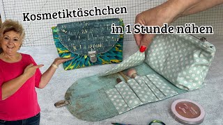 DIY Kosmetiktäschchen mit praktischer Lasche nähen Nähanleitung für Anfänger [upl. by Krysta]