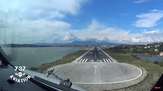 Boeing 737800 Cockpit landing at Corfu CFULGKR  737Aviation [upl. by Dominick632]